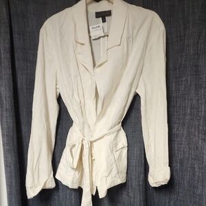 Lane Bryant Off-White Tie-Waist Blazer